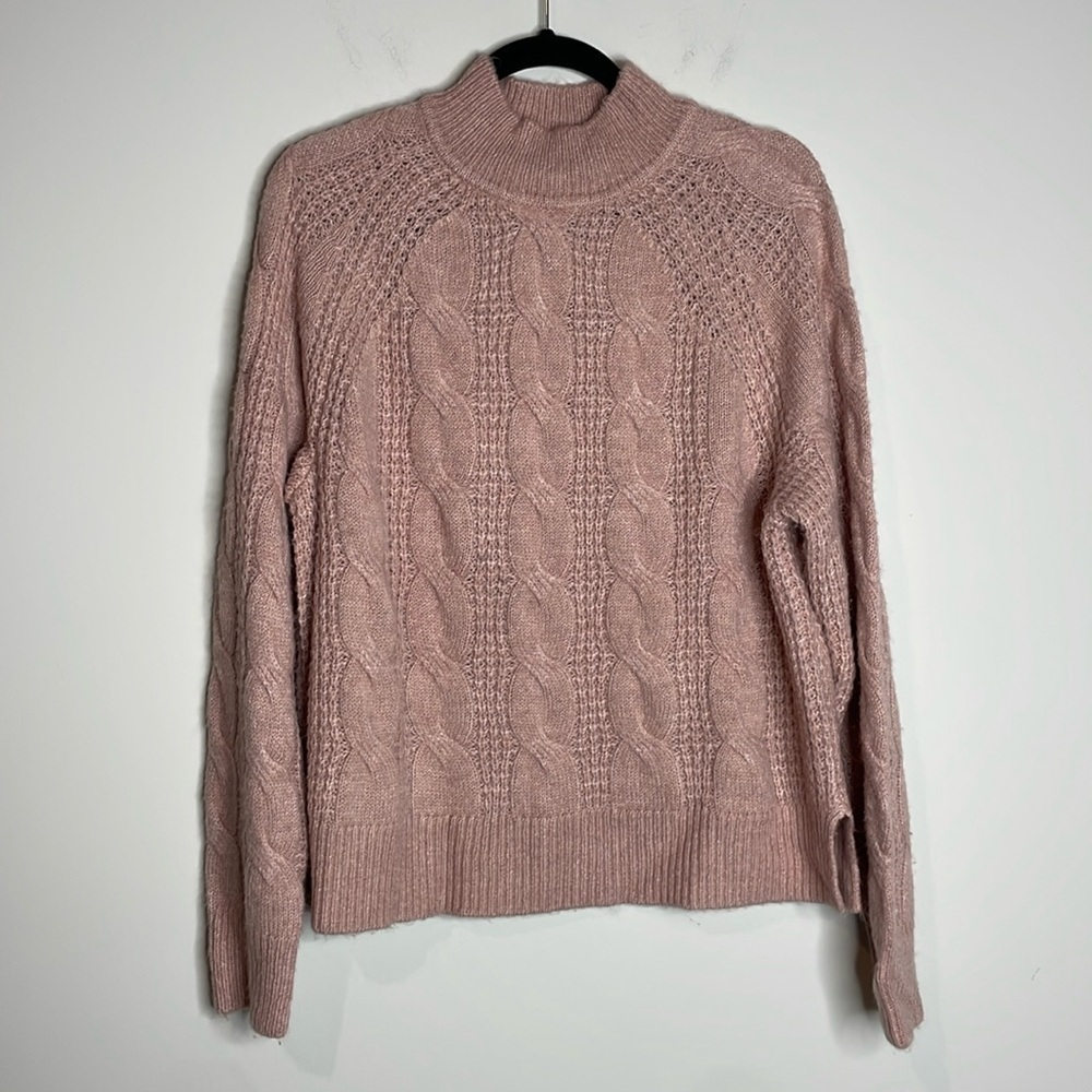 J. Crew | Mock Neck Cable Knit Alpaca Blend Sweater Size Medium